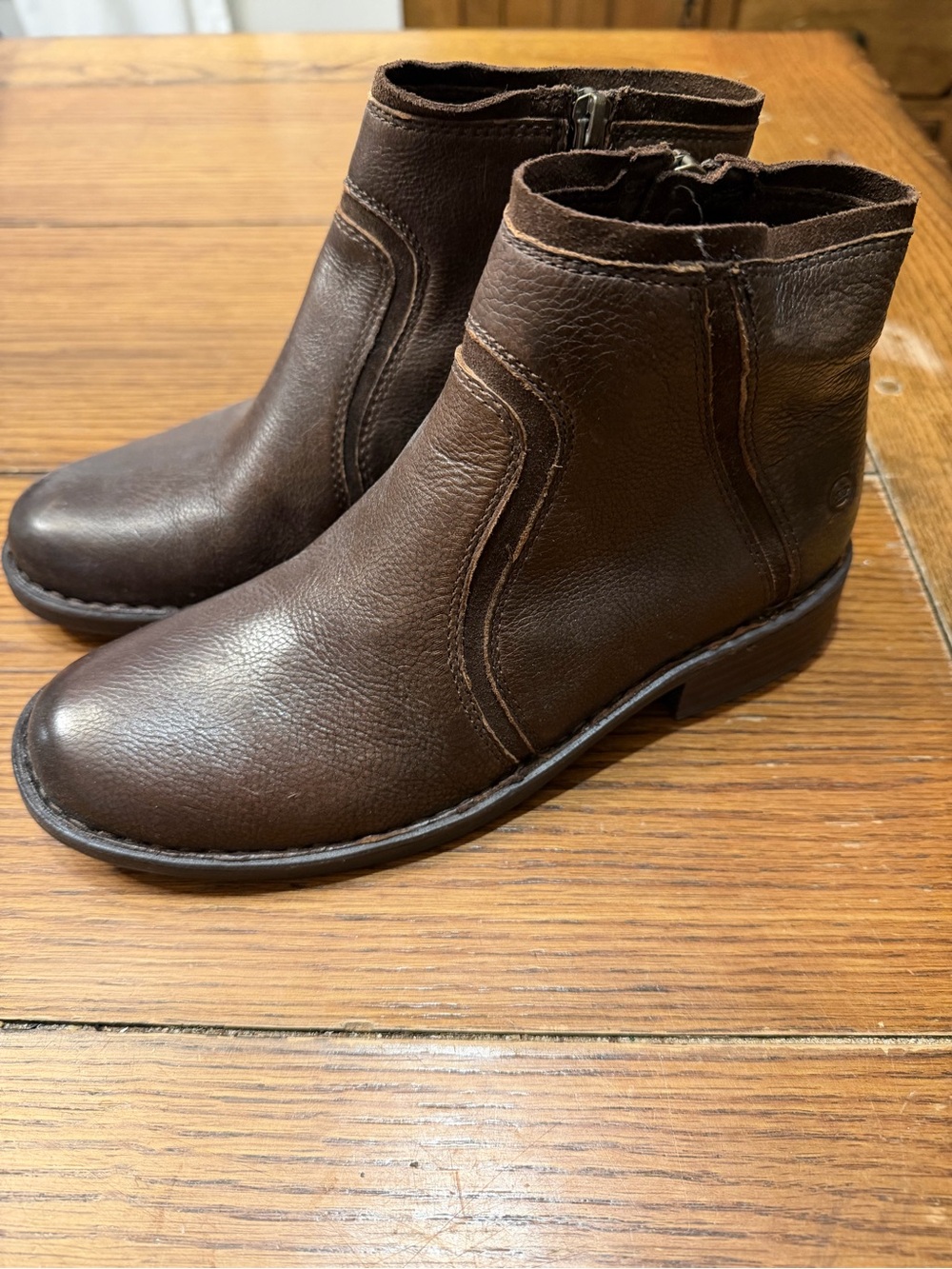 Børn Cincy Brown Leather Ankle Booties Women’s 7M Side Zip